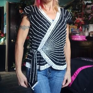 Stunning Hand Beaded Wrap Style Blouse